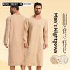 Men's Long Sleeve Knee-Length Sleep Dress - Double-Sided Brushed Fleece Long Robe, All-in-One Homewear with Wool & Silk Blend