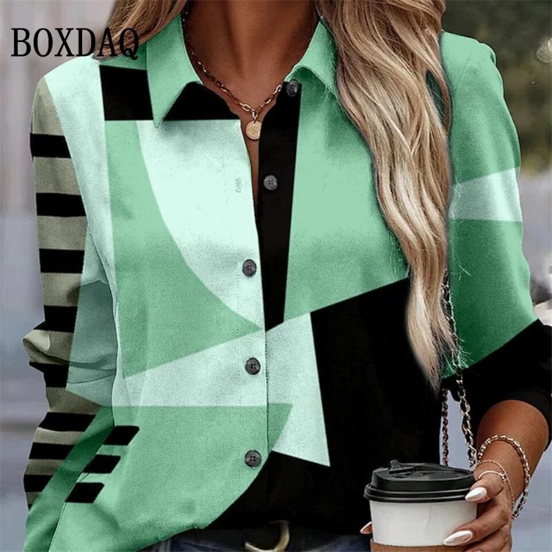 Spring Long Sleeve Button Shirts 3D Floral Printed Loose Lapel Shirt Vintage Women's Blouses Tops Summer Female Clothing