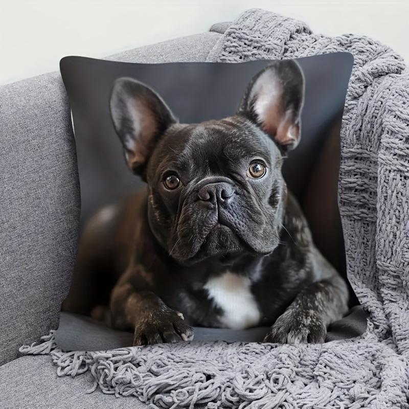1 Stück Französische Bulldogge Niedlicher Hund Aufgedruckte Kissenhülle, Geeignet für Sofa, Schlafzimmer, Wohnzimmer, Ein Heilendes Geschenk Für Hundeliebhaber.