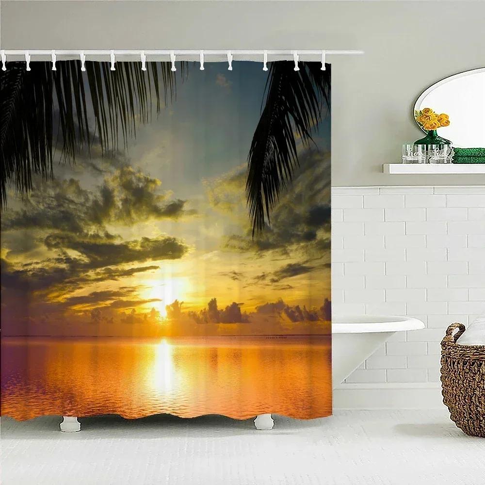 Seaside Scenery 3d Printed  Polyester Shower Curtain Wooden Bridge Nature Fabric Waterproof Bathroom Curtain for Bathtub 180x180