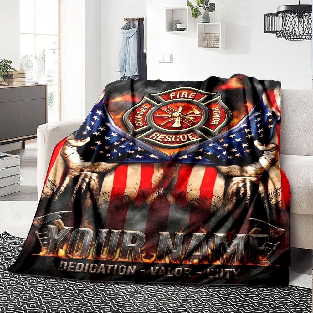 Name Individuell Feuerwehrmann Feuerwehrrettung Druck Flanelldecke Hohe Qualität Warm Bequem Decke für Alle Jahreszeiten Perfekt für Geschenke Heimdekoration