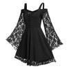 Women Gothic Cold Shoulder Long Flared Sleeve Waist Tight Bandage Party Dress