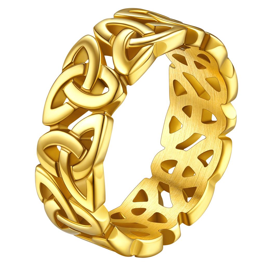 U7 Stainless Steel Hollow Out Irish Celtic Knot Triquetra Rings for Man Women Classic Symbols Unisex Couple Jewelry