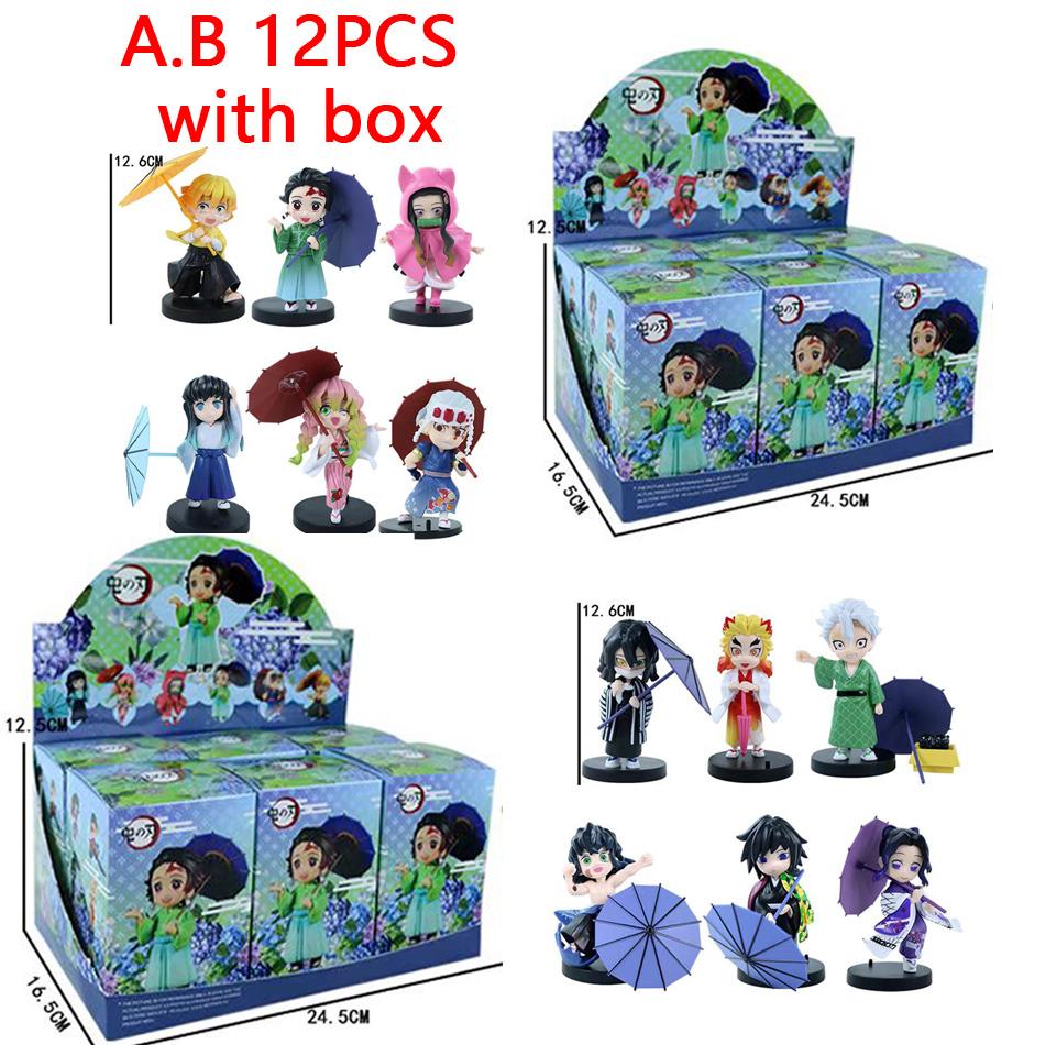Demon Slayer Plum Rain Season Blind Box Q Version Figures Umbrella Scene PVC Collectible Model Toy Gift for Anime Fans