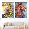 Peinture sur toile d'animal coloré nordique Peinture à l'huile Lion sur poster d'art mural Impression esthétique Image Haute Qualité pour la Décoration Intérieure