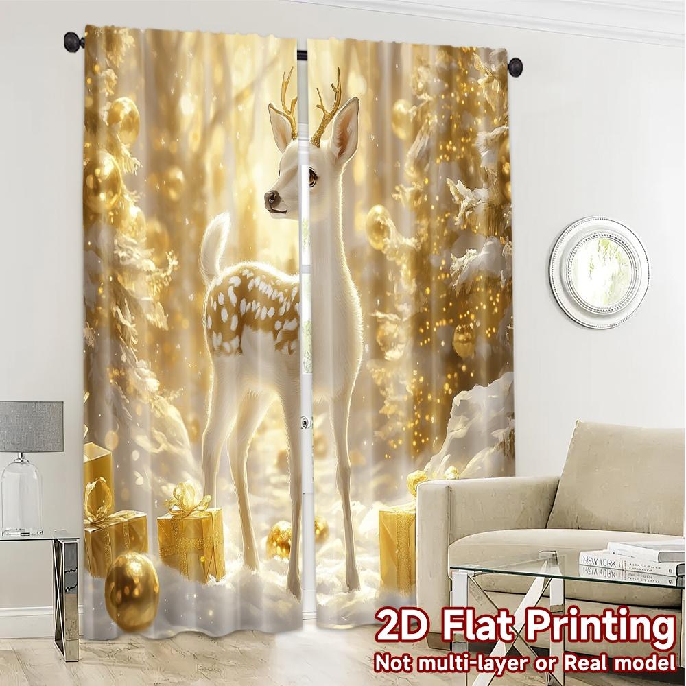 2pcs,Curtains Cute Deer Christmas Gift (2) Chic Light Filtering Curtains Machine Washable Fabric Curtains Decorations For Home