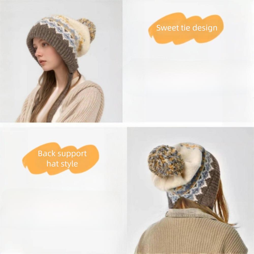 Neue Pompom Warme Mütze Winddicht Kälteschutz Beanie Mütze Verdickte Gestrickte Gehörschutzmütze Damen