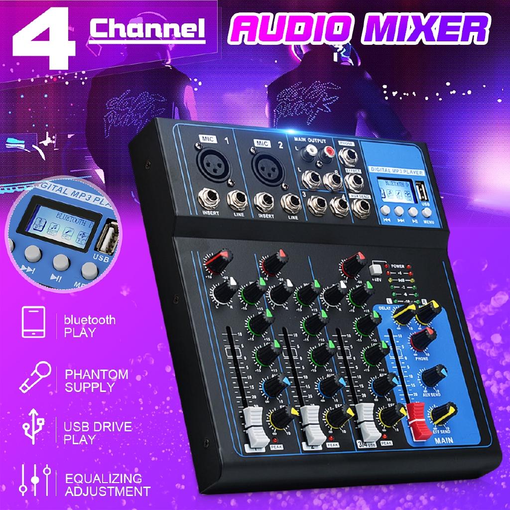 4 Channel Bluetooth DJ Mic Audio Mixer Contrl LED Digital Display Music Stream