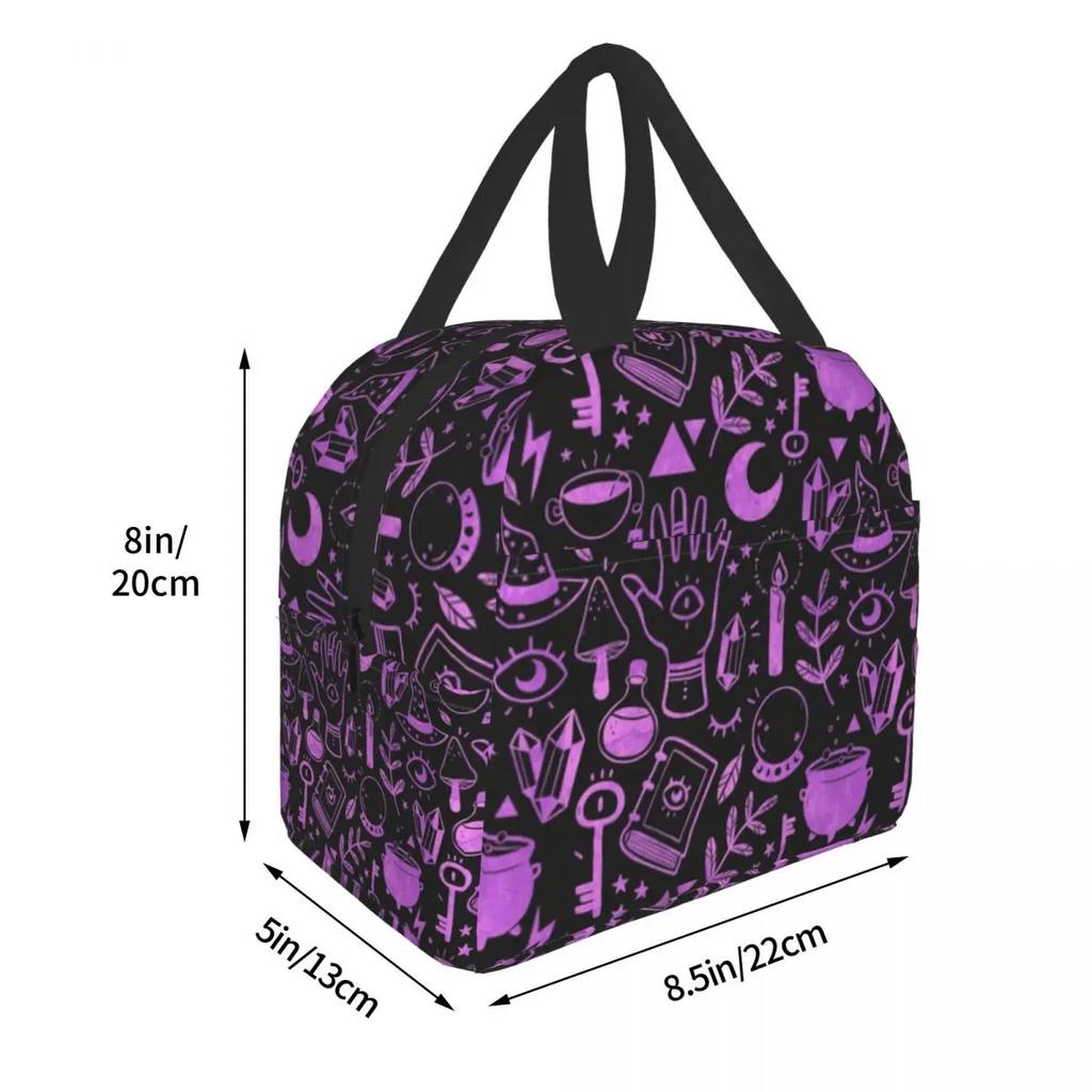 Custom Witchy Things Textured Purple Lunch Bag Women Warm Cooler Insulated Lunch Boxes for Kids School