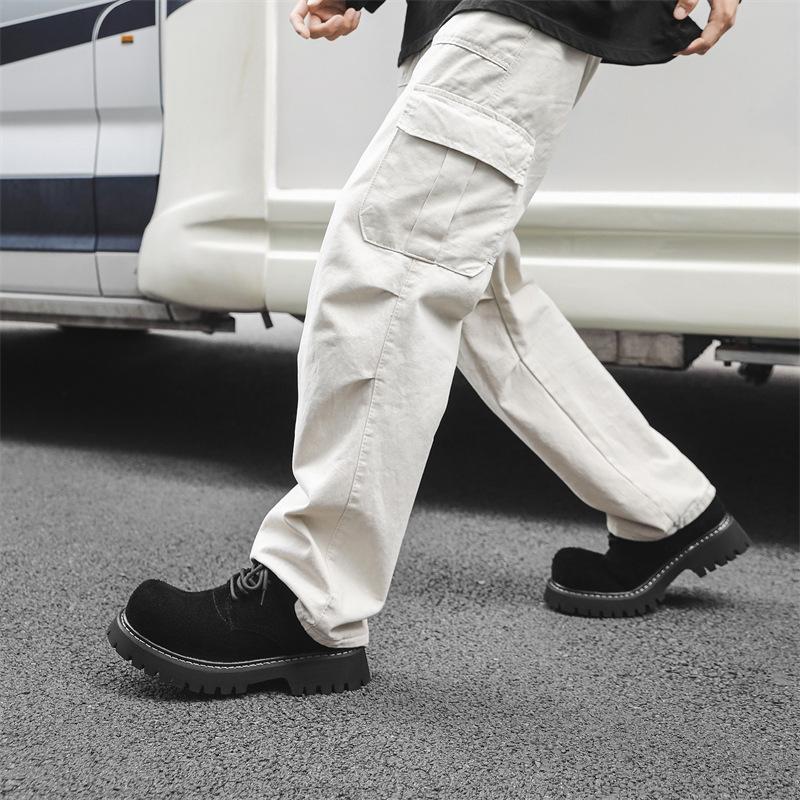 2025 Unisex Style Nubuck Suede Leather Round Toe Thick Bottom Platform Men Pumps Solid Color Lace Up Western Casual Derby Shoes