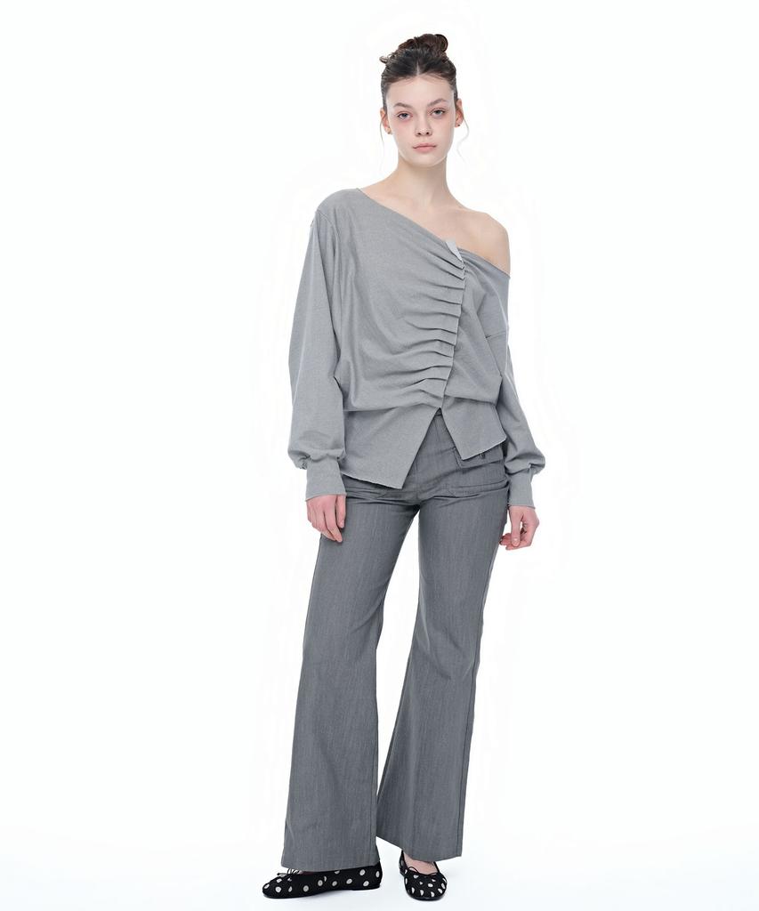 AEGO FREEDOM LAB Drape Tuck Off-Shoulder Top_Light Gray