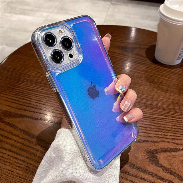 Gradiente arco-íris laser casos de telefone para iphone 13 11 12 pro max xs max xr x 7 8 plus 13 pro transparente macio claro acrílico capa