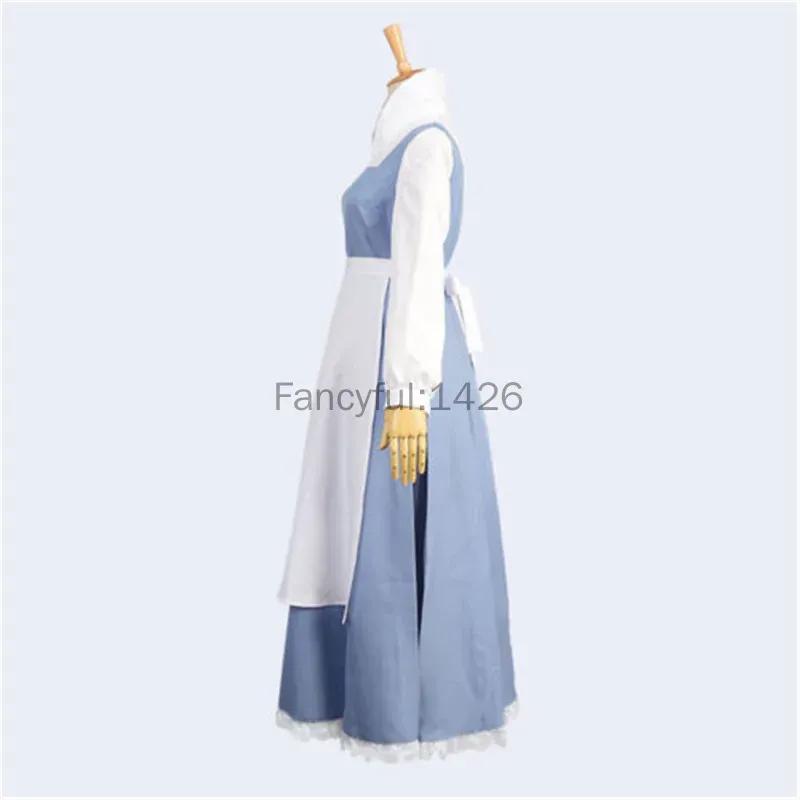Women Adult Party Beauty And The Beast Belle Blue Maid Dress Cosplay Costume for Halloween Carnival Costumes Plus Size S-XXXL