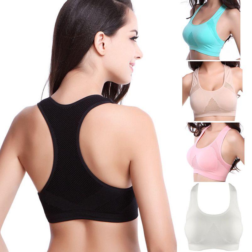 Women Breathable Padded Sports Bra With Hollow Out Design And Pure Color