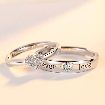 1 Pair New Romantic Couple Wedding Ring Heart Zircon Adjustable Rings For Men Women Endless Love Jewelry Engagement Party Gift