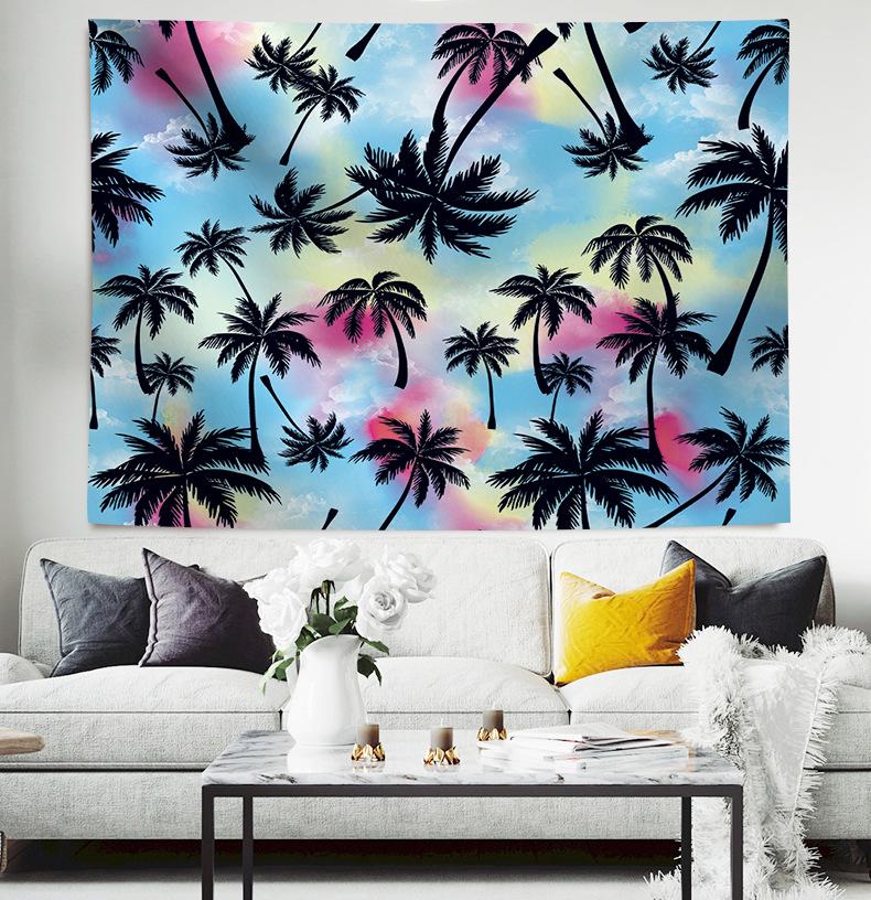 Seaside Coconut Tree LandscapeTapestry 3D Forest Waterfall Landscape Wall Hanging Home Background Cloth Decor Garden Poster for Outside