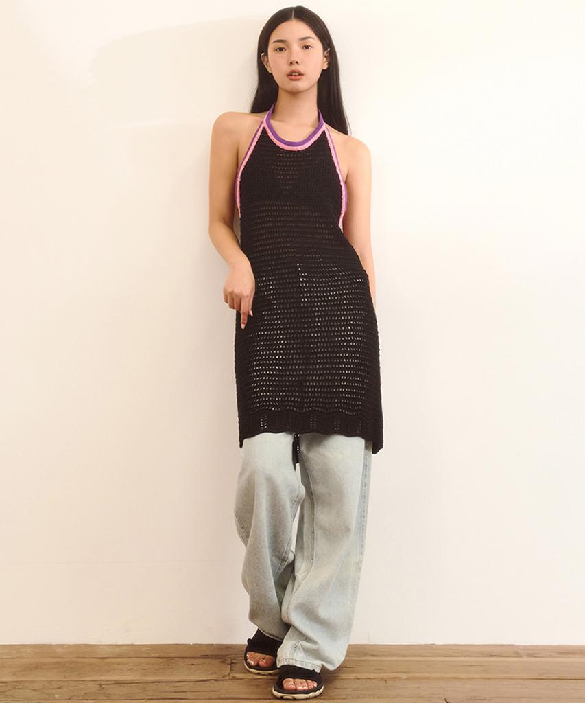NAKED SURF CLUB Crochet Knit Dress (Black)