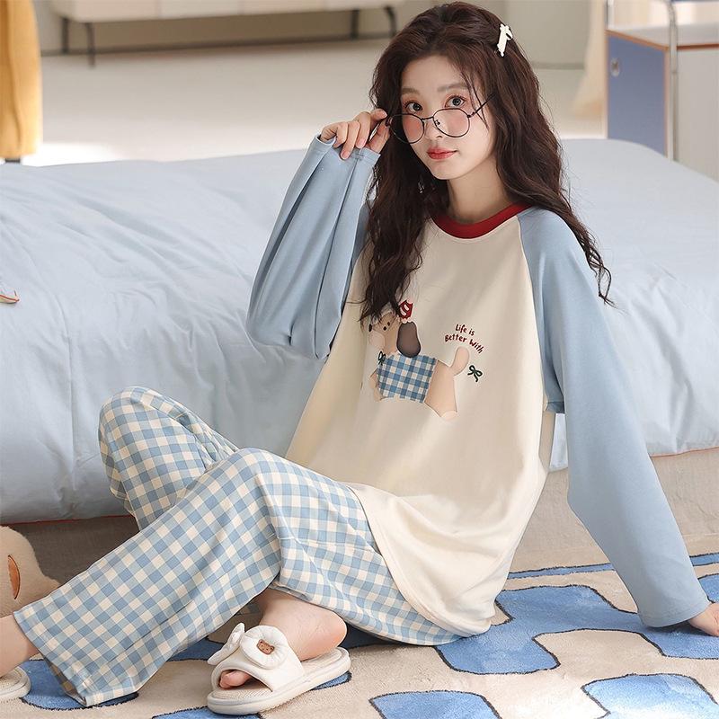 Women's Casual Sweet Pajama Set: Long Sleeve Round Neck with Pants, Versatile for Indoor and Outdoor Wear In Spring, Autumn, and Winter.