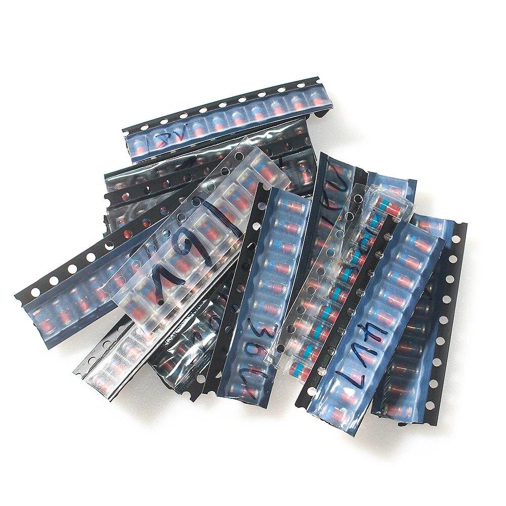 130PCS SMD LL41 Zener Diode Kit 1W Voltage Regulator Diodes Pack Assorted Kits 3.3V-36V 13 Values*10pcs=130pcs