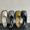 2025 Summer Elegant Ladies Sandals Fashion Ladies Elastic Band Flat Heel Women Shallow Party Shoes Square Heel Square Toe Mujer