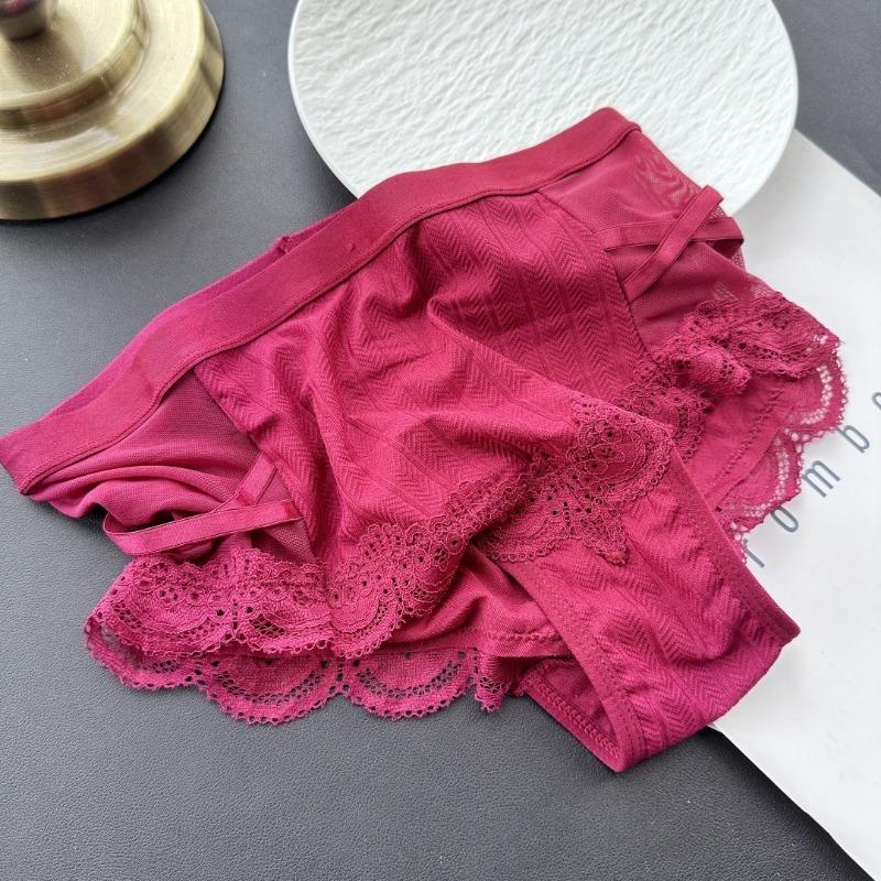 Women's Spring and Summer Sexy Ice Screen Lace Side Mid Waist Underwear