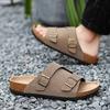 New Men Breathable Slippers Nu'buck Leather Outside Sandals Quality Beach Slippers Casual Slide Mens Shoes Couple Outdoor Summer