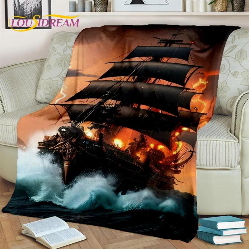 3D Pirate Ship Boat,Sailboat,Barque Blanket,Soft Throw Blanket for Home Bedroom Bed Sofa Picnic Travel Office Cover Blanket Kids