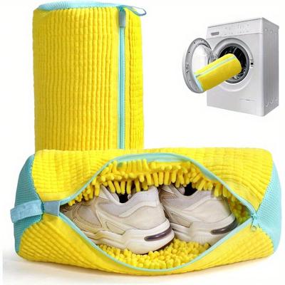 Durable Shoe Washing Bag Suitable For All Shoe Types - Sturdy Polyester Zipper Closure, Plush Lining Interior Protective Laundry Bag, Reusable