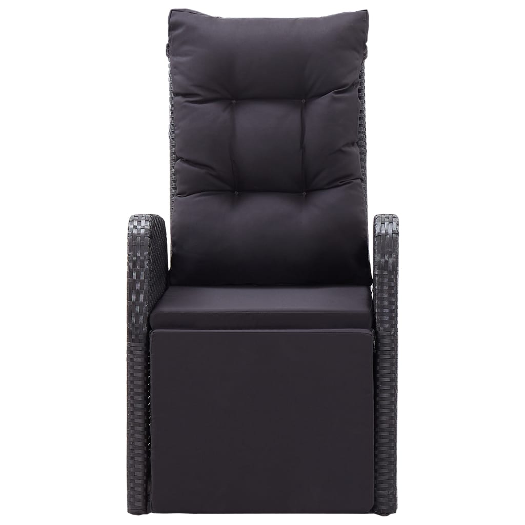 Garden Lounge Chair with Cushions 2 Pcs Adjustable Black Poly Rattan
