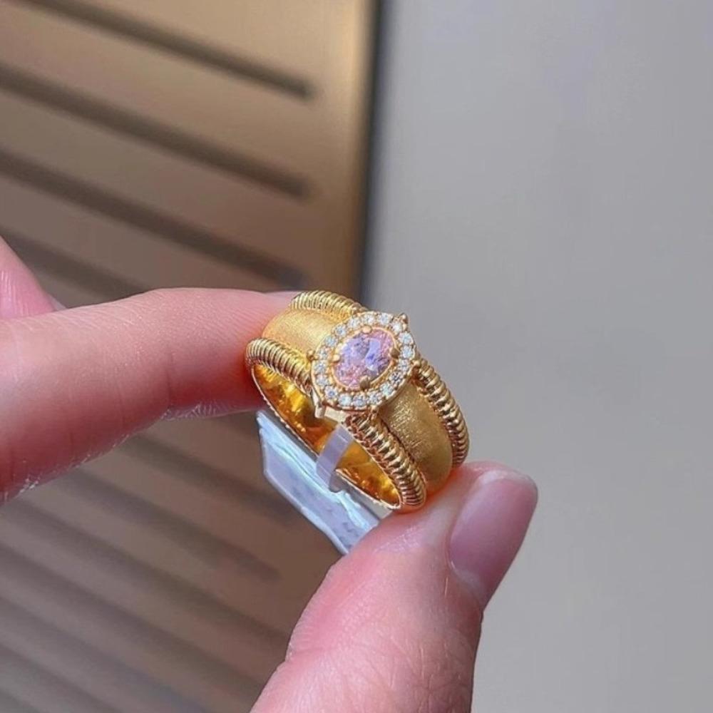 Brushed Beaded Edge Pigeon Egg Ring Light Luxury Vintage Court Diamond Open Ring