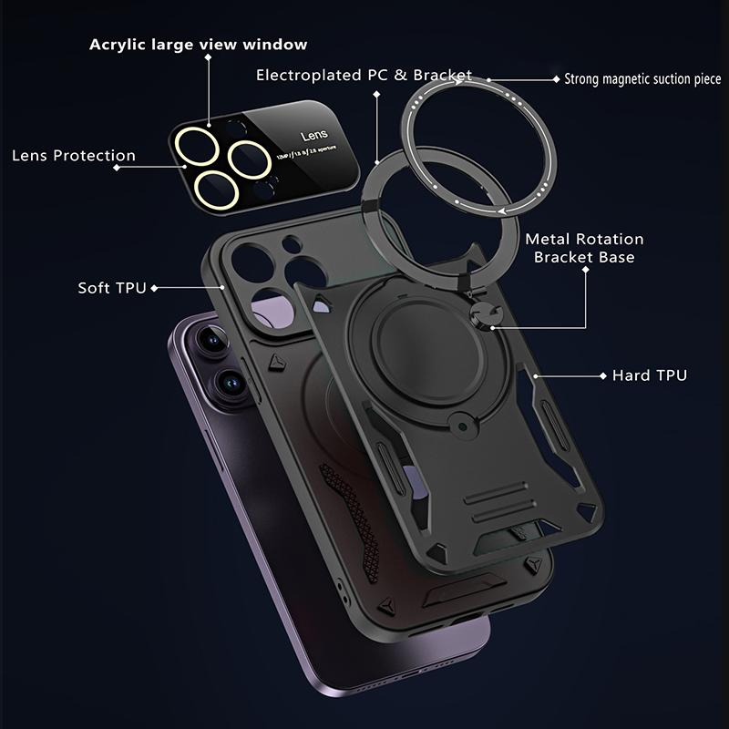 For Iphone 13 Shockproof Armor Hard PC Phone Case For Iphone 13 Pro Max Magnetic Stand Holder Cover Fundas For Iphone 13 Pro