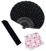 Stylish Business Fan Set with Fan Case and Handkerchief Aimable Black Women's -