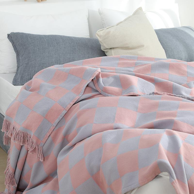 Minimalist Plaid Towel Blanket for Bed Sofa Couch, All Season Pure Cotton Bed Blankets,universal Modern Sofa Cover Decoration for Home