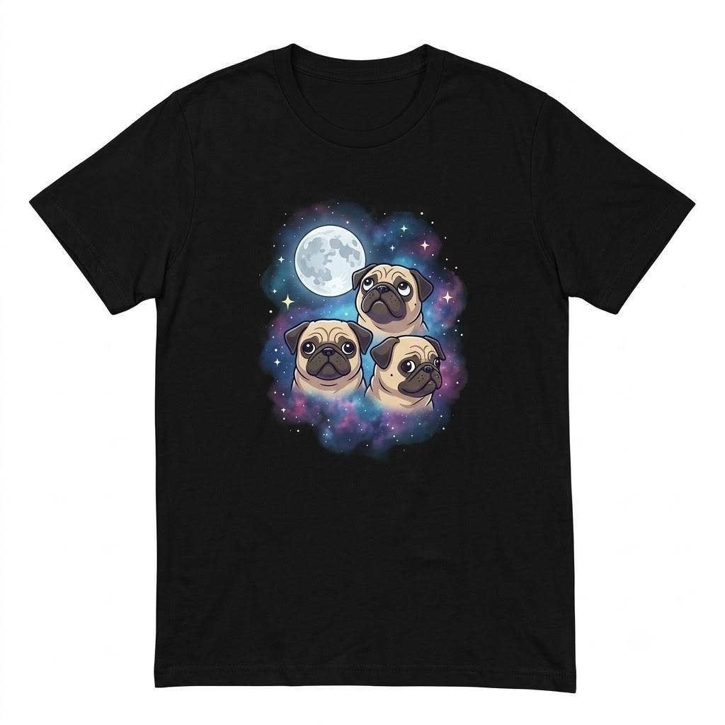 Cute Pug Design In Space Funny Cuteee Graphic Black T Shirt Gift For Friends