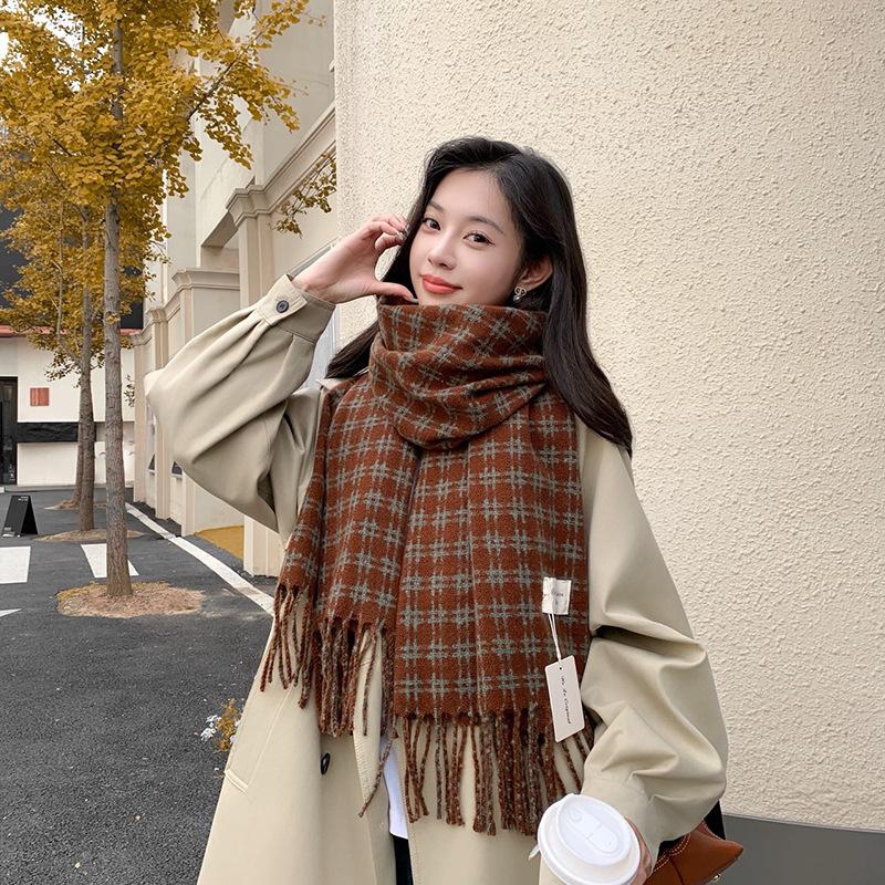 Plaid Scarf Women's Autumn and Winter New Korean Thickened British Style Shawl High-end Atmosphere Warm Scarf