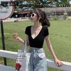 Kortärmad T-shirt Dam Sommar Djup V-ringning Bär Lågskuren Koreansk Version Slim Crop Top Mode Enfärgad Tanktop