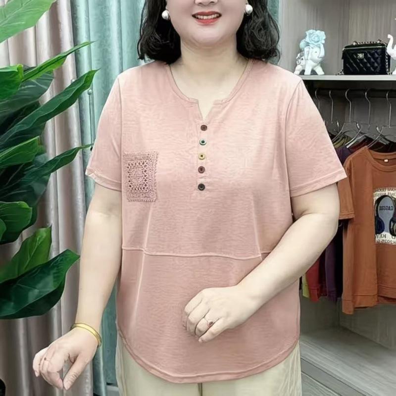 Women's Fashion Casual Summer Spring Solid Color Print Short Sleeve V-Neck Blouses & Shirts