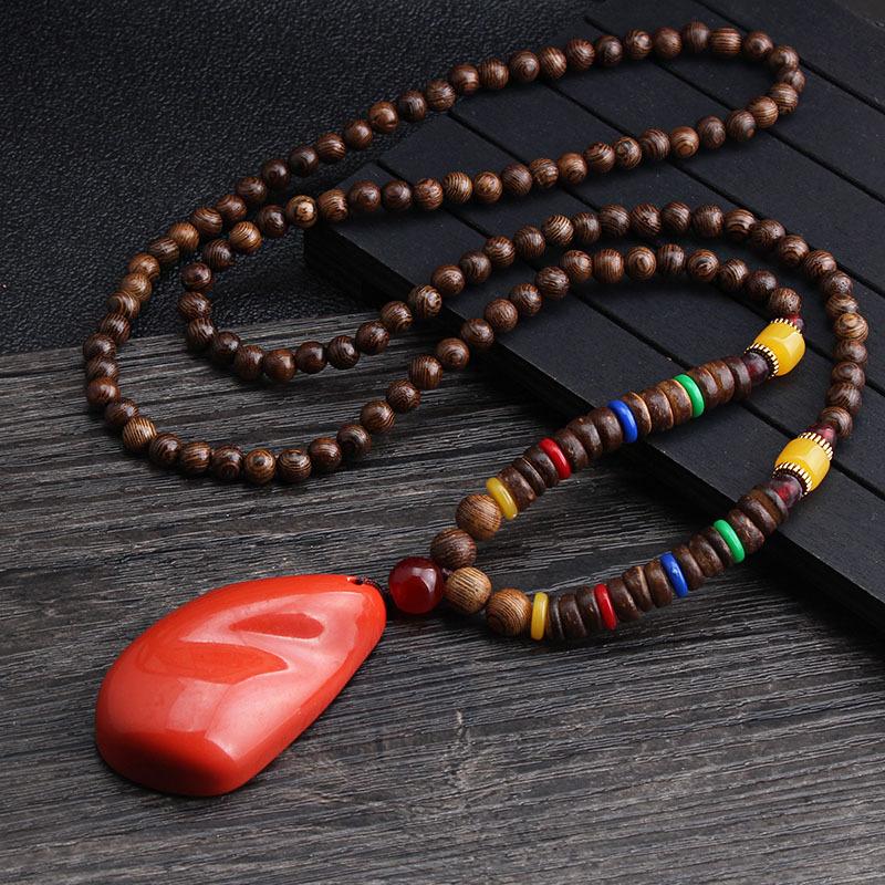 12 Style Vintage Bodhi Pendant Wood Bead Necklace For Women Men's Long Sweater Chain Jewelry Gift