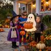 Weather Resistant Halloween Yard Art Ghost Candy Holder Garden Stake, Cute Glowing with Pumpkin Bowl, Cinematic Style Holiday Decoration Outdoor Sign
