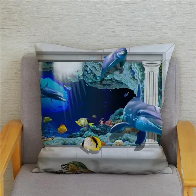 Cushion Cover Ocean Dolphin Pattern Underwater World Print Pillow Kids Sofa Home Decor
