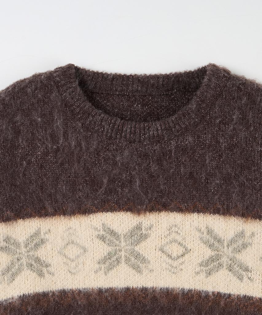 NODU Snow Nordic Snowflake Round Knit [Brown]