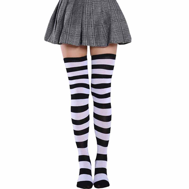 Für Frauen und Mädchen über kniehohe elastische gestreifte Strümpfe, warm, lang, Cosplay-Strumpf, Anime, mehrfarbig