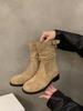 Střední boty s tlustým podpatkem retro rytířské boty dámské boty 2024 nové podzimní a zimní naskládané malé krátké boty Martin boots