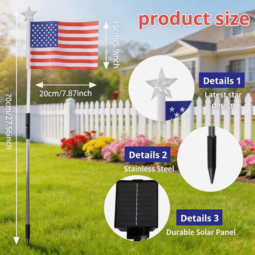 American Flag Solar String Lights: Outdoor Courtyard Festival Decoration with Remote-Controlled Colored Lights