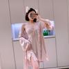 Long-sleeved Pajamas Women's Summer Ice Silk Thin Sleeping Dress Two-piece Set Spring and Autumn Sexy Pure Desire Wind Backless Loungewear