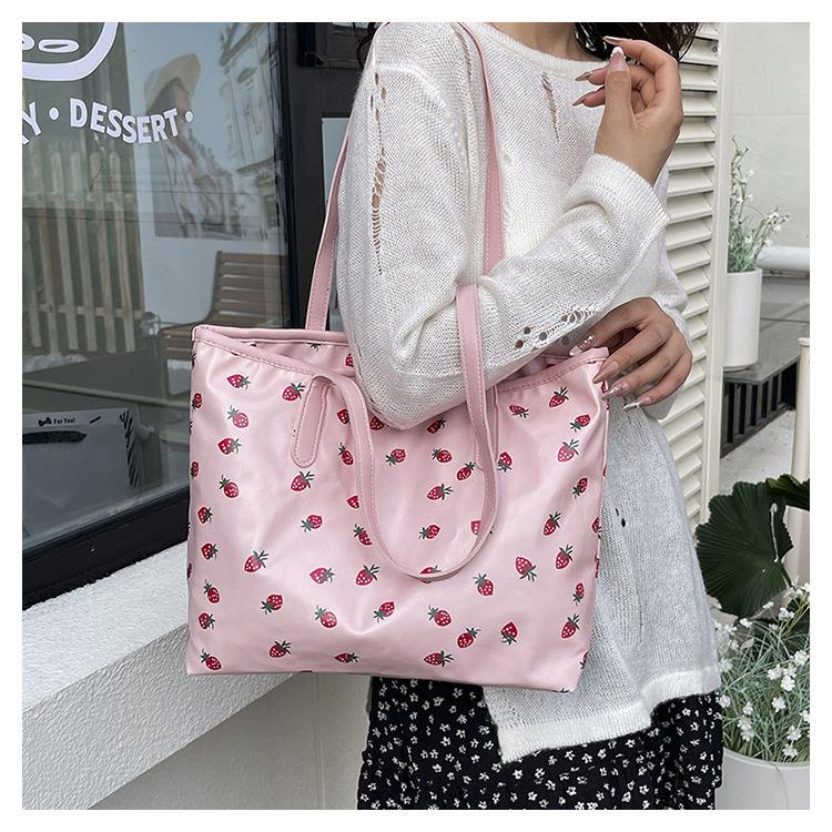 Large Capacity Printed Faux Leather Tote Bag for Women Fashionable Street Style Shoulder Purse CLE