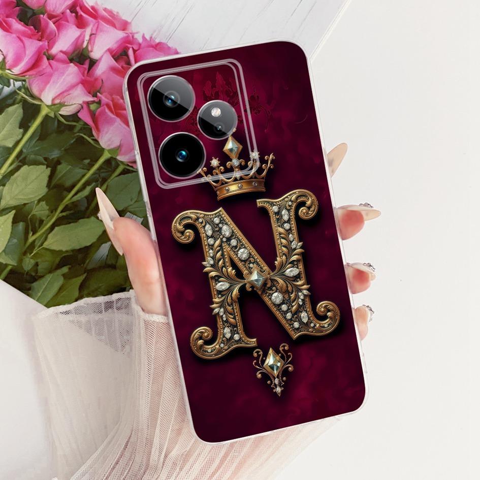 For Realme GT 7 7T Case RMX5061 RMX5085 Retro Initial Letters Crown Soft Silicone Cover For Realme GT 7 Pro RMX5010 GT7Pro Shell
