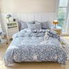 Floral Plants Duvet Cover Set 100% Cotton 3Pcs Blue Quilt Cover with 2 Pillowcases Skin-friendly Soft Bedding Set for All Season