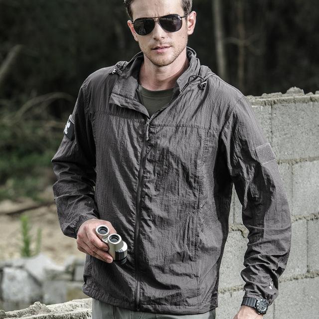 Waterproof Quick Dry Tactical Skin Jacket Men Hooded Raincoat Thin Windbreaker Sunscreen Army Military Jacket