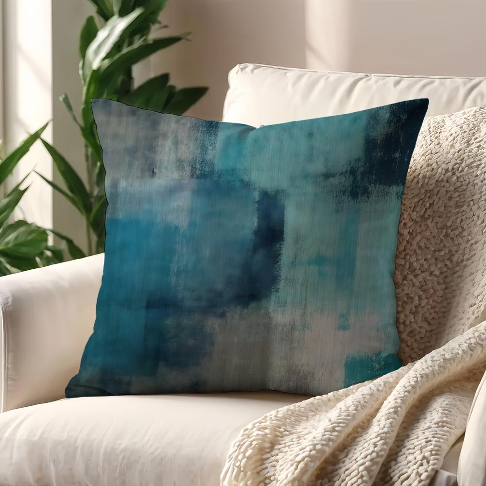 Donkerblauwe Abstracte Lijnen en Kleurblokken Kussenhoes Voor Kussen Printen Sofa Decoratie Kamer Kantoor Scandinavische Eenvoud